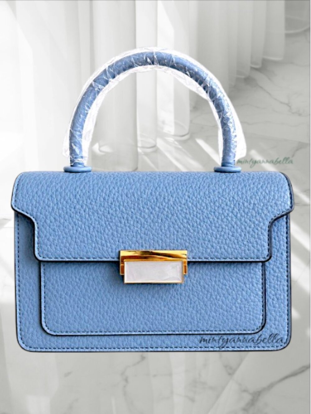 Pebbled Blue Satchel Crossbody Retro Vintage Style Bag